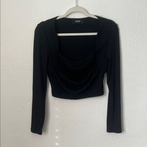 Cider Black Square Neck Ribbed Long Sleeve Crop Top